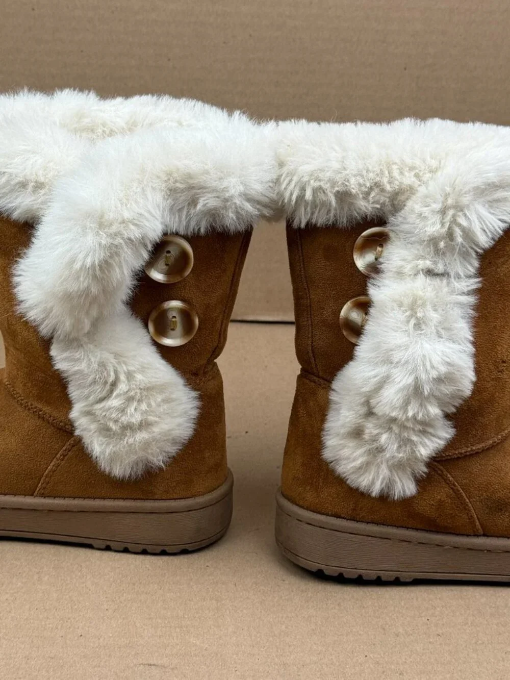 SO Girls Brown Faux Fur Button Mid-Calf Boots Size 2
